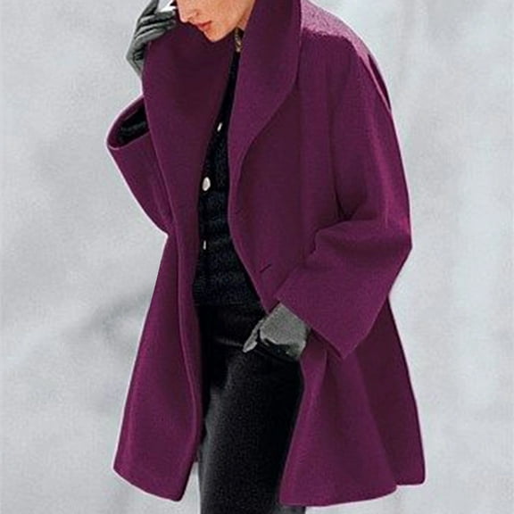 Women's Single Breasted Wool Blend Pea Coats Spring Fall Hooded Trench Coat for Women Casual Lightweight Overcoat Dark Purple 2XL
