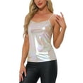 thumbnail image 4 of INSPIRE CHIC Women's Christmas Shiny Party Holographic Sleeveless Slim Fit Metallic Cami Top XS Beige Holographic, 4 of 6