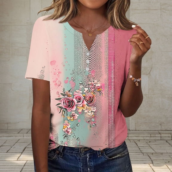 HOMBOM Womens T-Shirts Summer Graphic Tees Pink Lightweight Tops for Young Woman