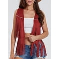 thumbnail image 3 of Women 70s Hippie Fringe Waistcoat Vest Sleeveless Cowgirl Tassel Rhinestone Vest Faux Suede Western Jacket Cardigan, 3 of 7
