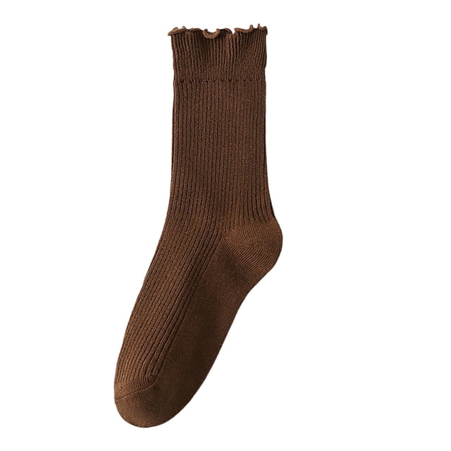 PMVFHDE Women's Double Needle Lace Trim Mid Calf Socks Solid Striped Ruffle Casual Stack Womens Socks