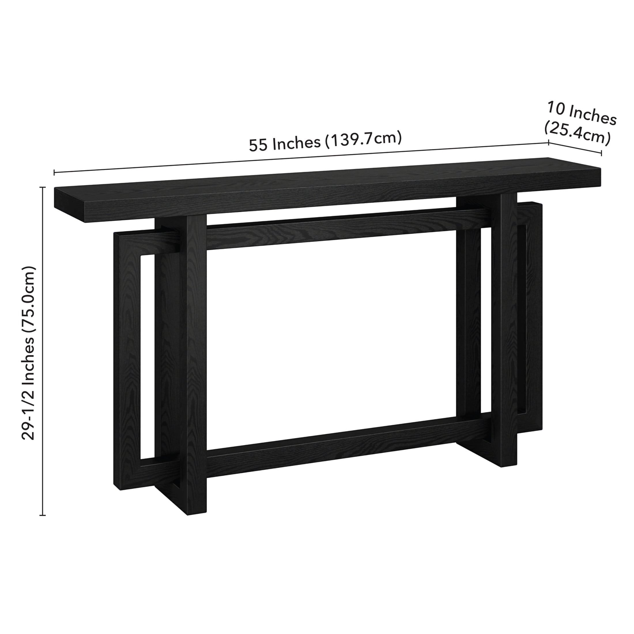 Evelyn&Zoe Breslow 55" Wide Rectangular Console Table, Black Grain
