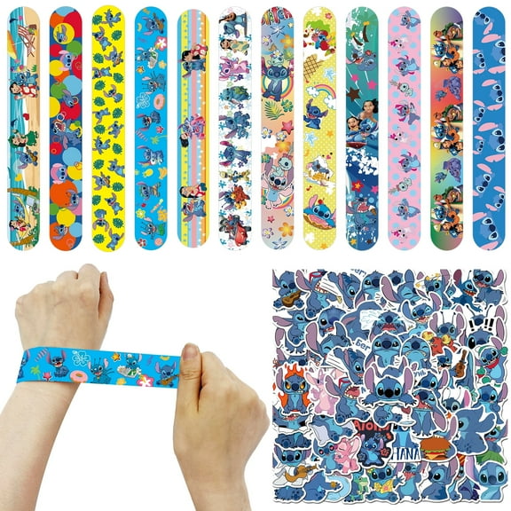 Birthday Party Favor Set, Party Supplies Includes 48 PCS Slap Bracelets and 50 PCS Stickers for Boys Girls Birthday Party