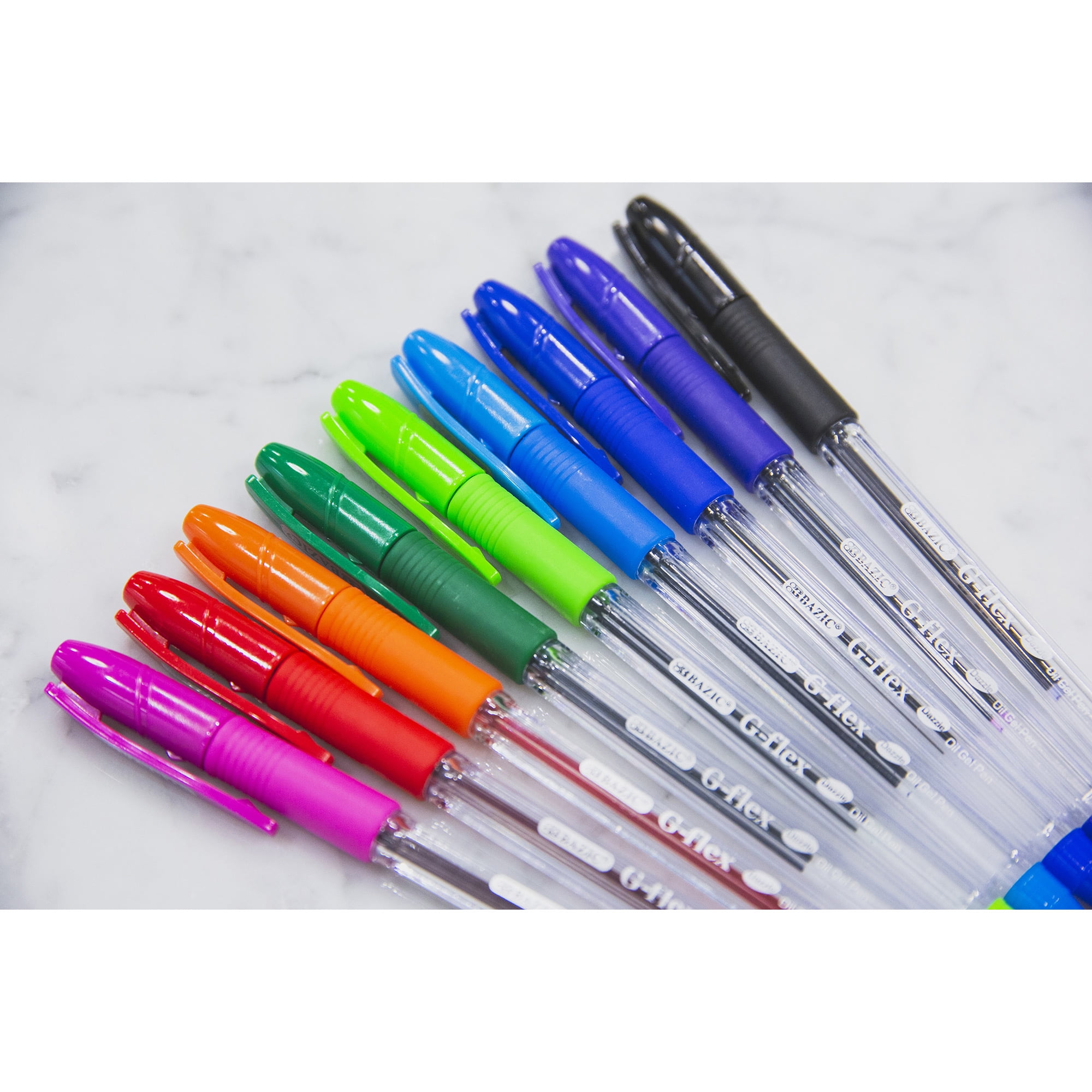 BAZIC G-Flex 10 Color Oil Gel Ink Pen, 0.7 mm, Soft Grip (10/Pack), 1-Pack