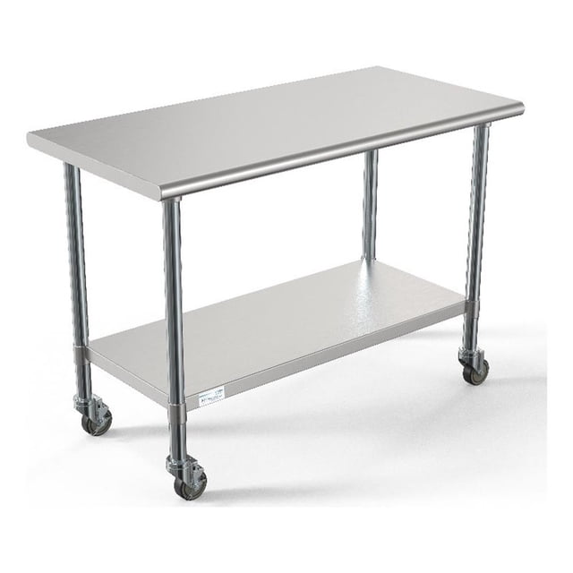Pemberly Row Table de Travail Commerciale en Acier Inoxydable 18-Gauge 24"x48 Pouces avec Roulettes