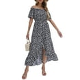 thumbnail image 3 of VISgogo Vestido de mujer, estampado floral, hombros descubiertos, manga corta, decoración de botones, dobladillo con volantes, vestido de blusón VISgogo  moda, 3 of 9