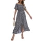 thumbnail image 3 of VISgogo Vestido de mujer, estampado floral, hombros descubiertos, manga corta, decoración de botones, dobladillo con volantes, vestido de blusón VISgogo  moda, 3 of 9