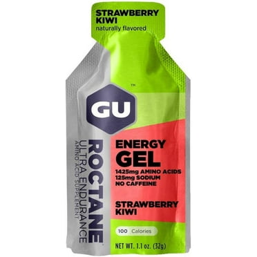 GU Energy Roctane Ultra Endurance Energy Gel, Vegan, Gluten-Free, Kosher, and Dairy-Free On-The-Go Sports Nutrition for Running, Biking, Hiking or Skiing, Strawberry Kiwi (24 Packets)