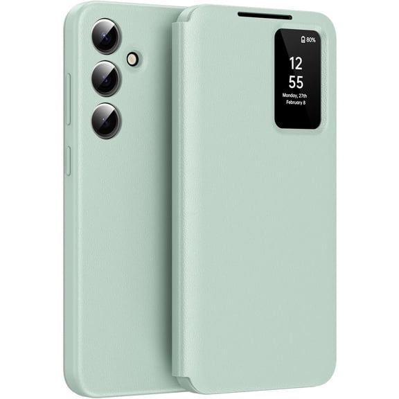 MYKOMI Case Compatible with Samsung Galaxy S25 Ultra/S25 Plus/S25, Smart Window Flip Phone Case, Card Slot Leather Cover