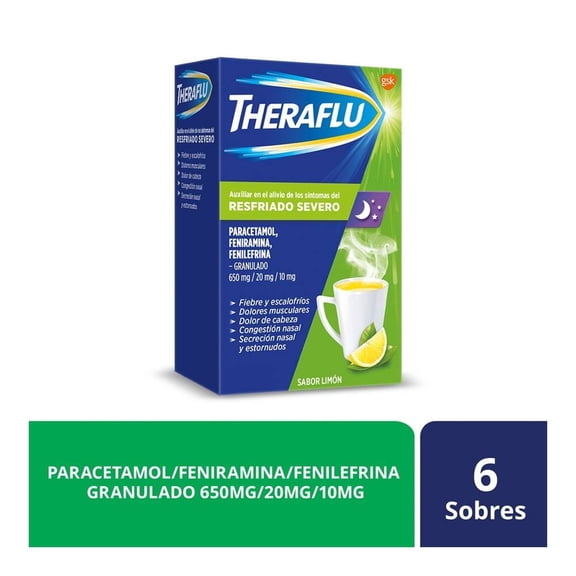 Té antigripal Theraflu Paracetamol 650 mg / feniramina 20 mg / Fenilafrina 10 mg sabor limón 6 sobres