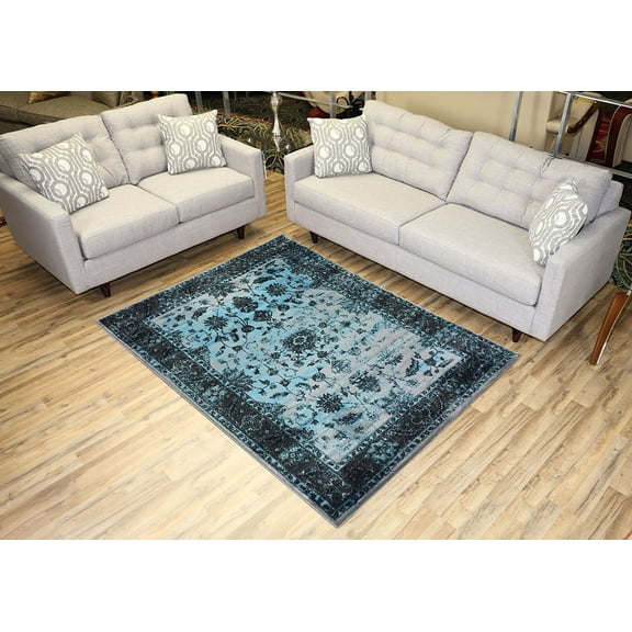 Studio Collection Vintage Mahal Allover Design Traditional Persian Area Rug Rugs 2 Different Color Options  (Mahal Silver Grey / Aqua Blue, 5 x 7)