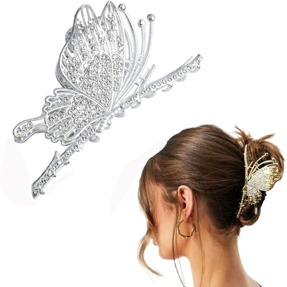 QIQUWOHUL Large Sparkly Butterfly Clips For Women Metal Jaw Non Cute Hairclips Accessories For Thick