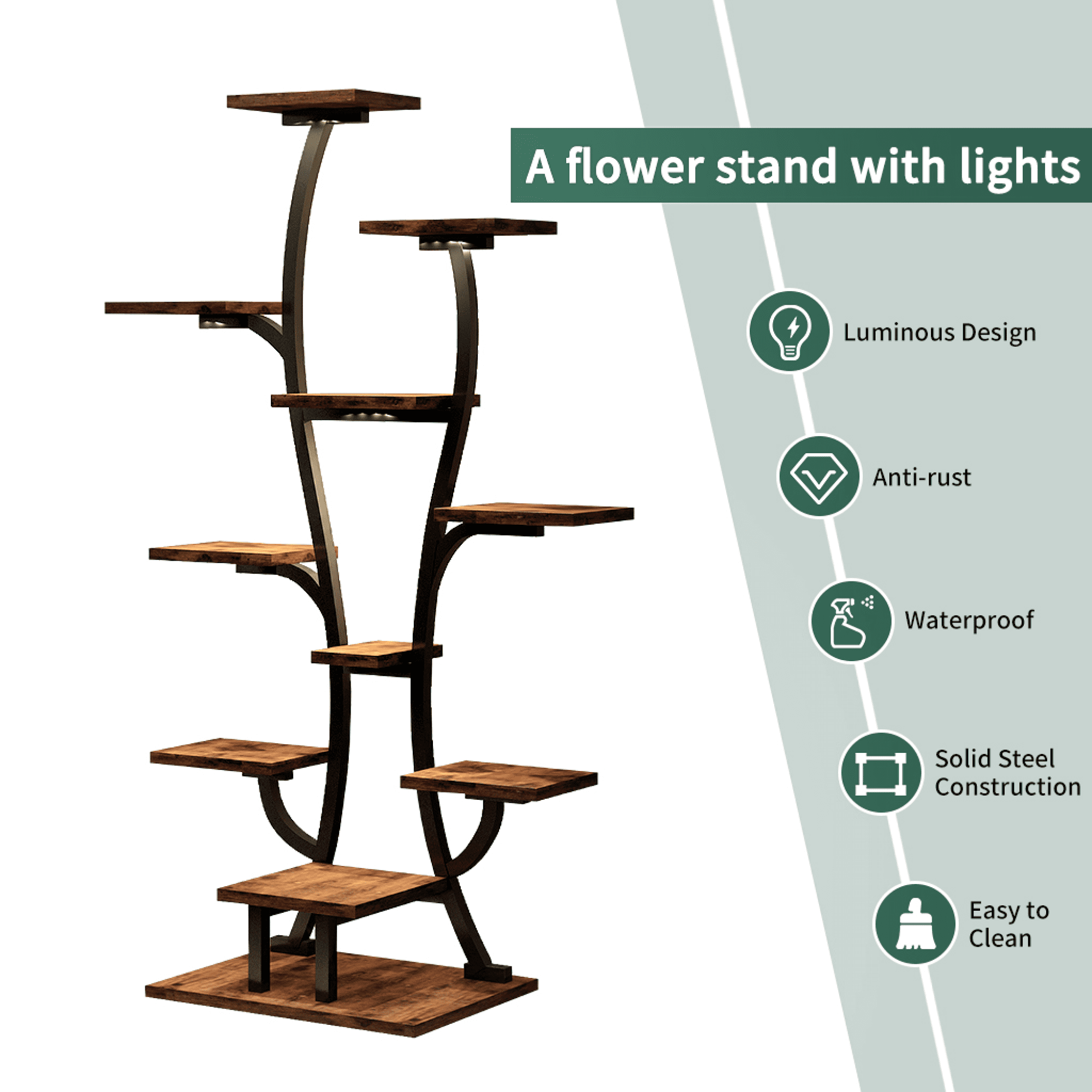 Leumius Plant Stand with Grow Lights, Indoor Plant Shelf, Metal Plant Flower Holder Stand, Vase Shape Plant Rack for Home Patio