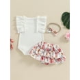 thumbnail image 4 of Bagilaanoe 3pcs Newborn Baby Girl Shorts Set Fly Sleeve Romper Tops + Flower Shorts + Hairband 3M 6M 12M 18M Infant Casual Summer Clothes, 4 of 7