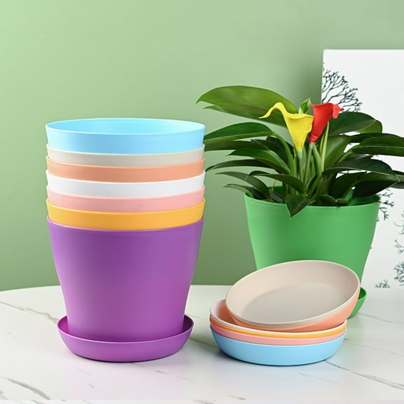 Yesbay Flower Pot Thickened Easily Clean Anti-Scratch Solid Break-resistant Ventilated Bottom Round Planters Candy Color Mini Flowerpot for Garden