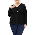 thumbnail image 2 of Womens Long Sleeve L-5X Plus Size Waffle Knit Tunic Tops Button Up V Neck Loose Fit Henley Tshirt, 2 of 5