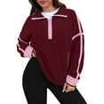 thumbnail image 5 of Stichou Womens Half Zip Sherpa Fleece Pullover Soft Oversized Sweatshirt with Pockets Warm Fuzzy Sweater Wine M, 5 of 5