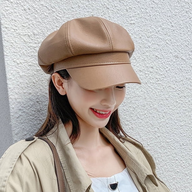 Nvzi Gorro de vendedor de periódicos, 8 piezas, de piel sintética, estilo retro, con forma de manzana, regalo (caqui)