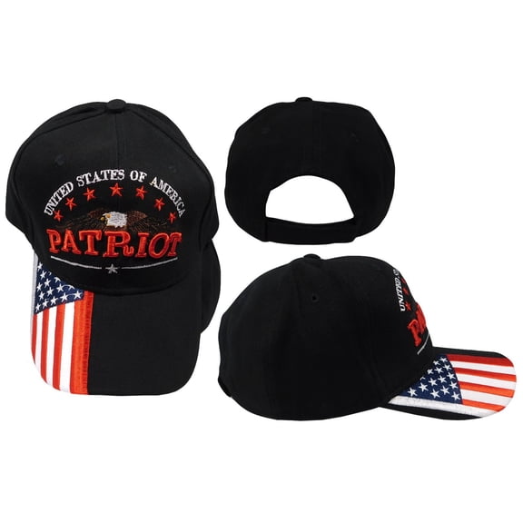 United States Of America Patriot Black Cotton Adjustable Embroidered Cap Hat