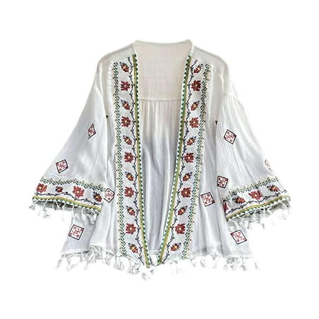 APLVFFZH Women Boho Cardigan Casual Lightweight Front Open Top for Bikini Women Beach white