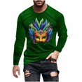 thumbnail image 3 of DDAPJ pyju Holiday Tops for Men Mardi Gras Long Sleeve T-shirts Carnival Parade Party Novelty Graphic Tee Shirts Funny Holiday Pullover Tees Green XL, 3 of 6