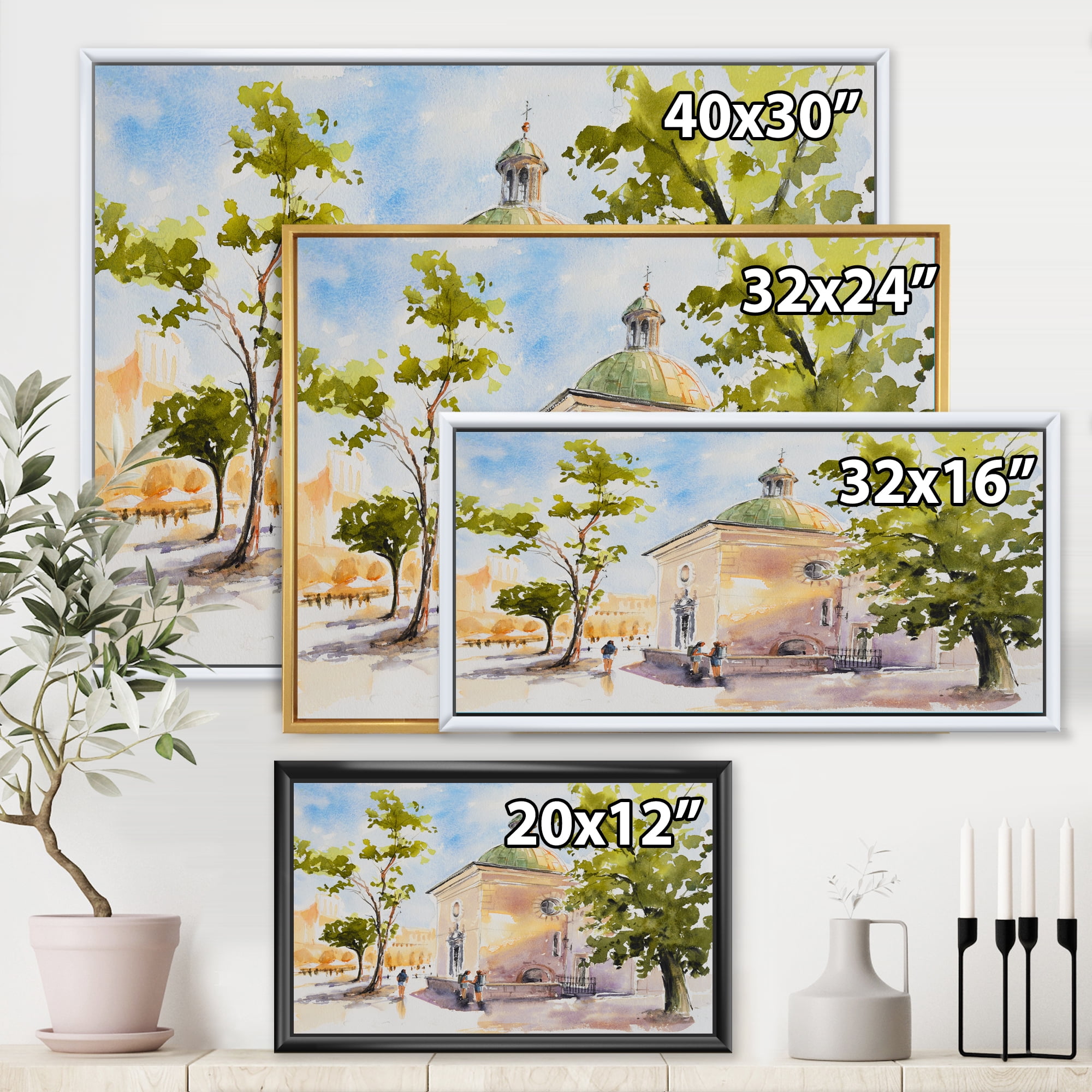 Designart 'People At Rustic Church In The Village' Country Framed Canvas Wall Art Print