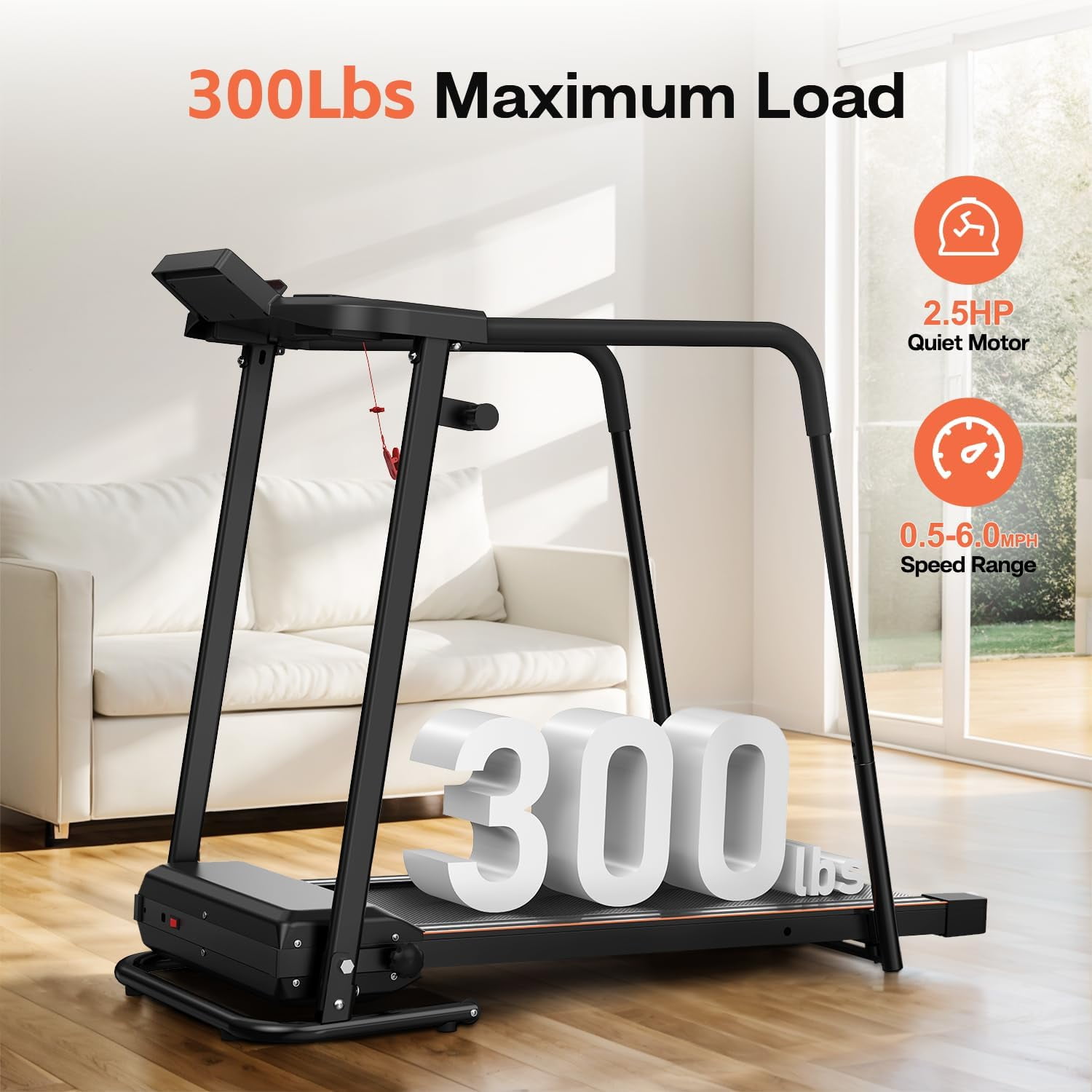 imerelez 3.0HP Walking Treadmill for Seniors - Extended Safety Handrails, 300LB Capacity, Foldable Design for Elderly Home Use​