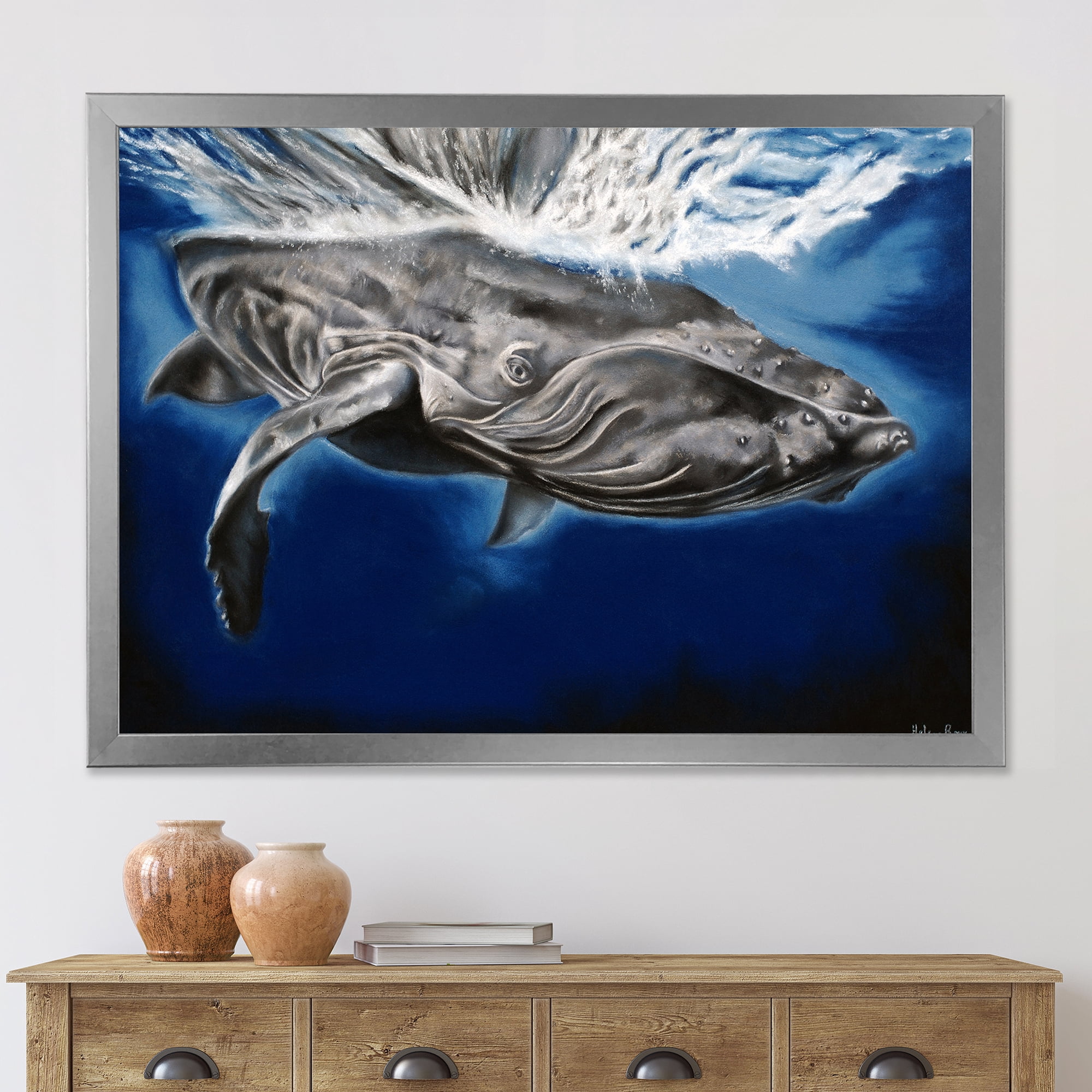 Designart 'Close Up Portrait Of A Humpback Whale' Nautical & Coastal Framed Art Print