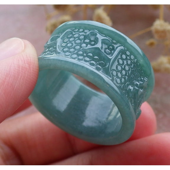 Icy Green Natural A JADE Jadeite Mantra Thumb RING USA 11 RING 677621 TN