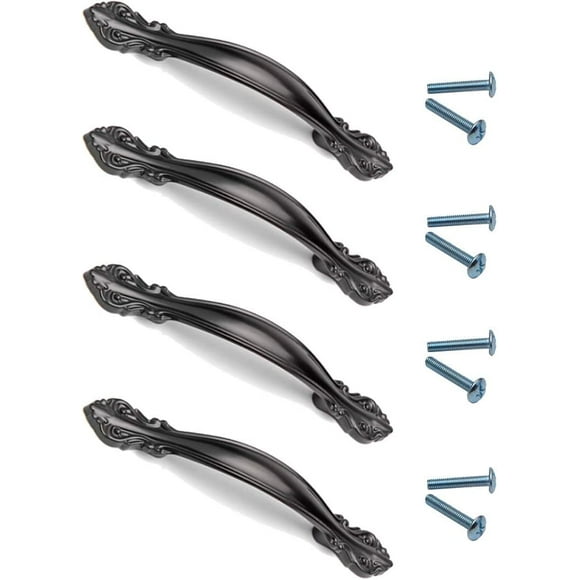 Cabinet Door Arch Handle, 4 Pieces Arched Cabinet Handle, Vintage Black Cabinet Handle, with 8 Screws for Kitchen Cabinets, Drawers, Wooden Doors, Garden Doors (Black)