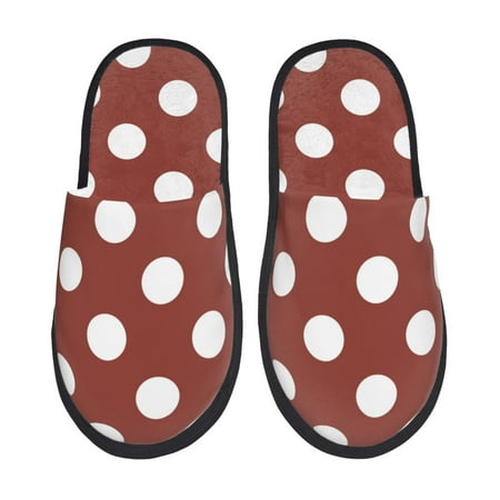 Balery Maroon And White Polka Dot Slient Indoor Furry Fleece Comfort House Shoes Soft Non-Slip Home Shoes Cotton slippers House Slippers-- Medium