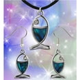 thumbnail image 5 of Aqua79 Christian Fish Necklace & Earrings Jewelry Set - Silver Pendant with Black Cord Necklace & Dangle Hook Earrings Made with Natural Paua Abalone Shell for Daily, Casual & Formal Events - 18 Inch, 5 of 7