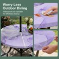 thumbnail image 3 of Round Outdoor Tablecloth with Umbrella Hole and Zipper, Purple Marble Fitted Table Cover with Elastic Edge for 36-44 Inch, Modern Abstract Waves Silvery Farmhouse Waterproof Patio Tablecoths, 3 of 9