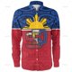 thumbnail image 1 of Camisas de manga larga con estampado 3D vintage de tamaño pequeño con la frase "Orgulloso de ser filipino" para hombre, blusas y camisas gráficas con patrones étnicos filipinos, 1 of 6