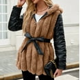 thumbnail image 4 of HTNBO Women's Faux Fur Coats with Hood Thicken Moto Biker Jackets Warm Winter Coats Belted Fleece Fuzzy Sherpa Trench Coats, 4 of 7