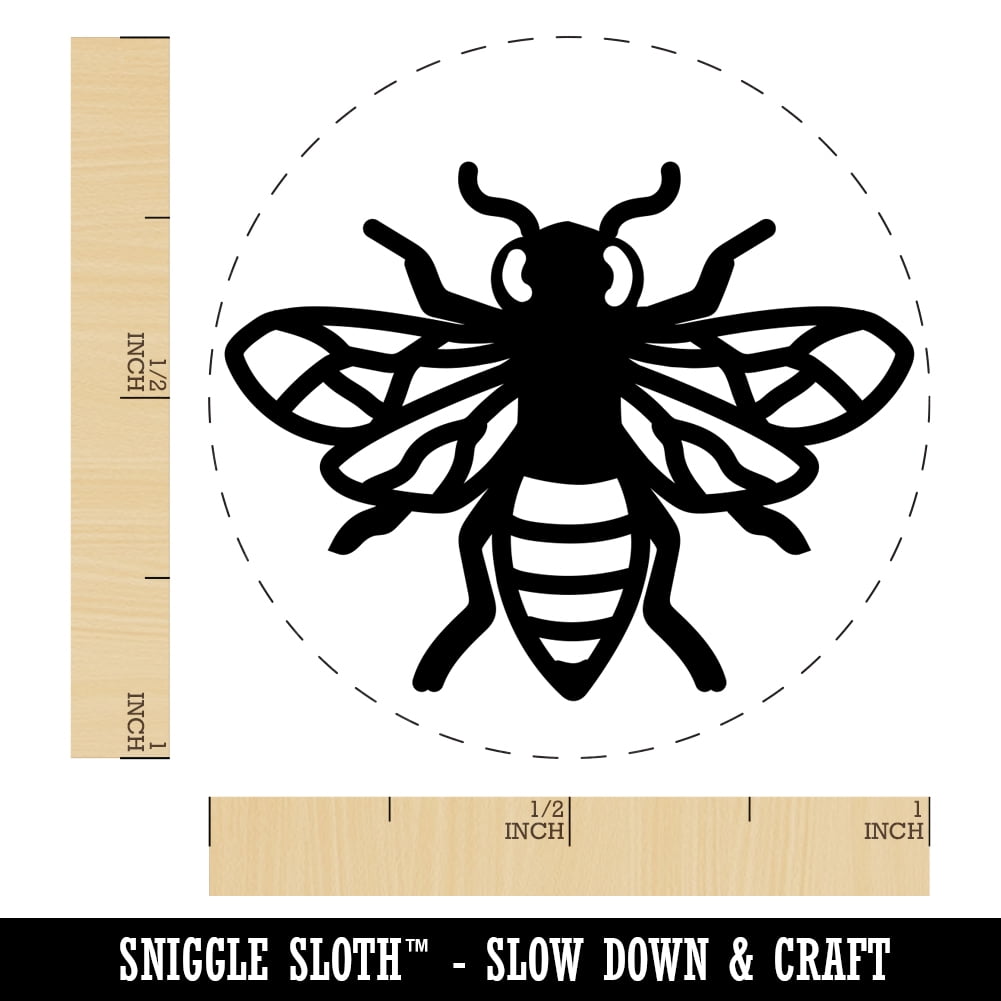 Bee Drawing Self-Inking Rubber Stamp Ink Stamper - Brown Ink - Medium 1 Inch
