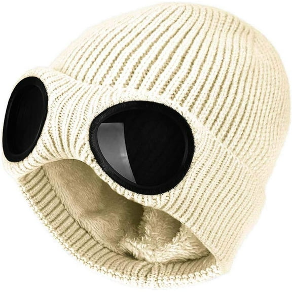AKcxy Unisex Goggle Knitted Beanie Hat Windproof Warm Winter Skull Cap