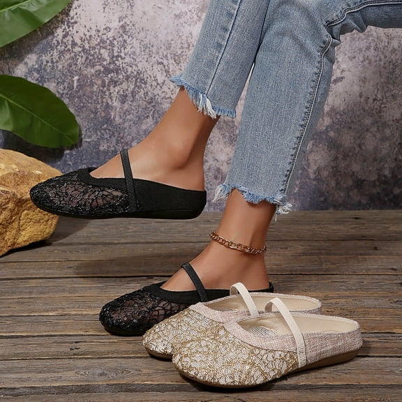 Miluxas Bowknot Ballet Flats for Women, Closed Round Toe Mary Jane Flats with Elastic Strap Comfort Casual Ballet Shoes Gold 9.5(43)