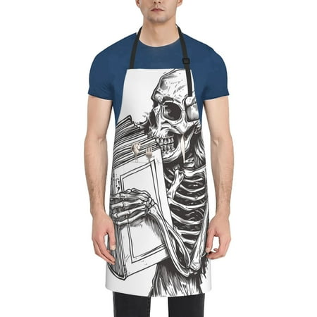 

Picia Skeleton Book Lover Waterproof Apron for Unisex Adult - Adjustable Bib Apron with Pockets Ideal for Cooking Gardening Painting and Household Chores