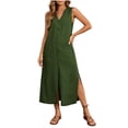 thumbnail image 2 of Uscallm Women's V Neck Sleeveless Button Down Boho Maxi Dress Casual Flowy Long Travel Dresses Lightweight Summer Beach Sundress, Green XL, 2 of 9