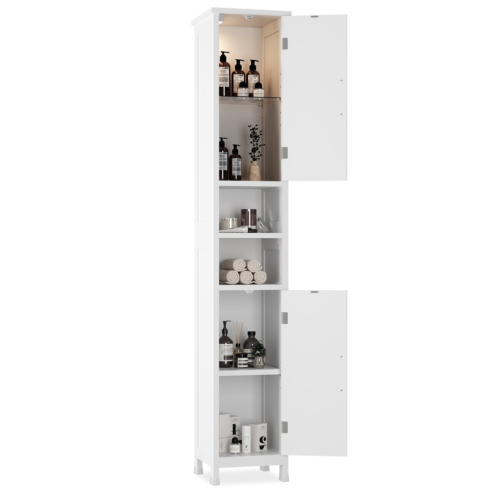 Selooye Tall Bathroom Storage Cabinet with Lights, Adjustable