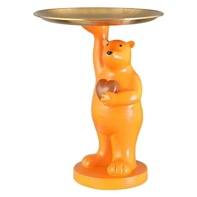 Escultura de oso polar con bandeja de resina para armario, mesa de comedor y hogar. Naranja