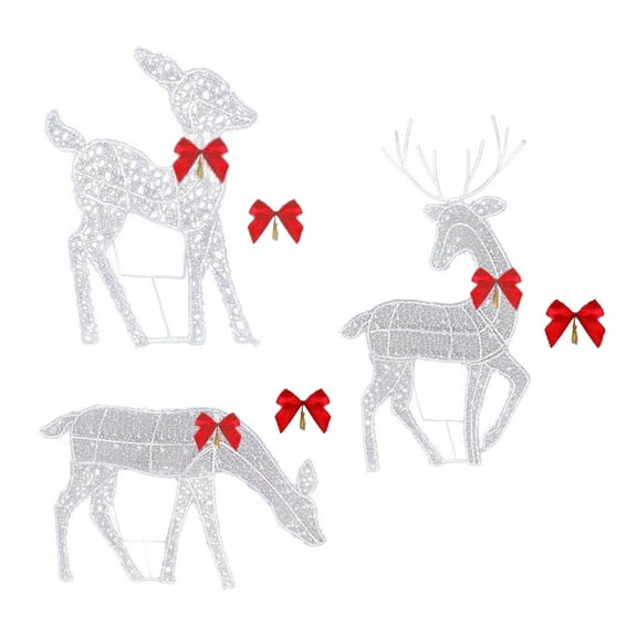 Sylvtty Christmas Light Up Reindeer Decoration Outdoor Lighted Deer Family with Bow 2D Waterproof Metal Reindeer for Yard Patio Lawn Garden Party Decor