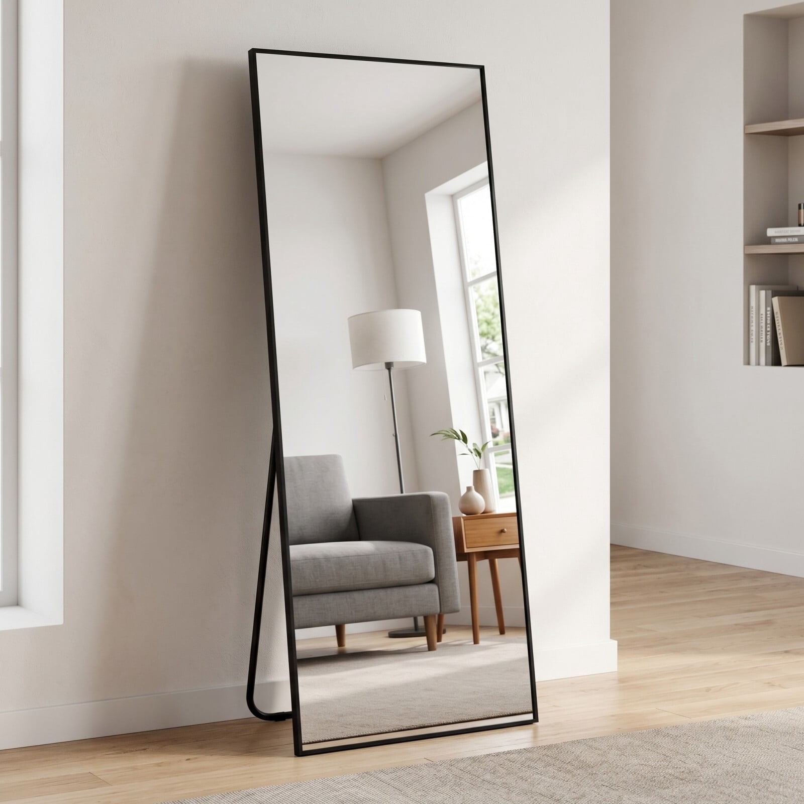 Easy4Home 64"x21" Full Length Mirror Rectangular Standing Floor Mirror, Black