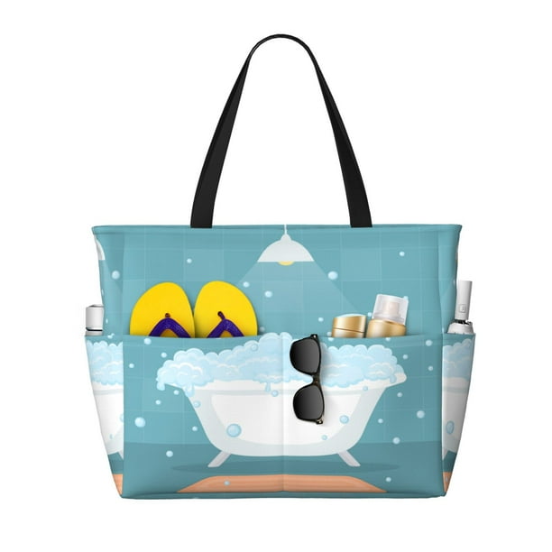 Disketp Bathtub with Soap Bubbles Bolsa de Playa de Gran Capacidad, Bolso Impermeable y a Prueba de Arena para Mujer, Ideal para Playa, Piscina y Natación
