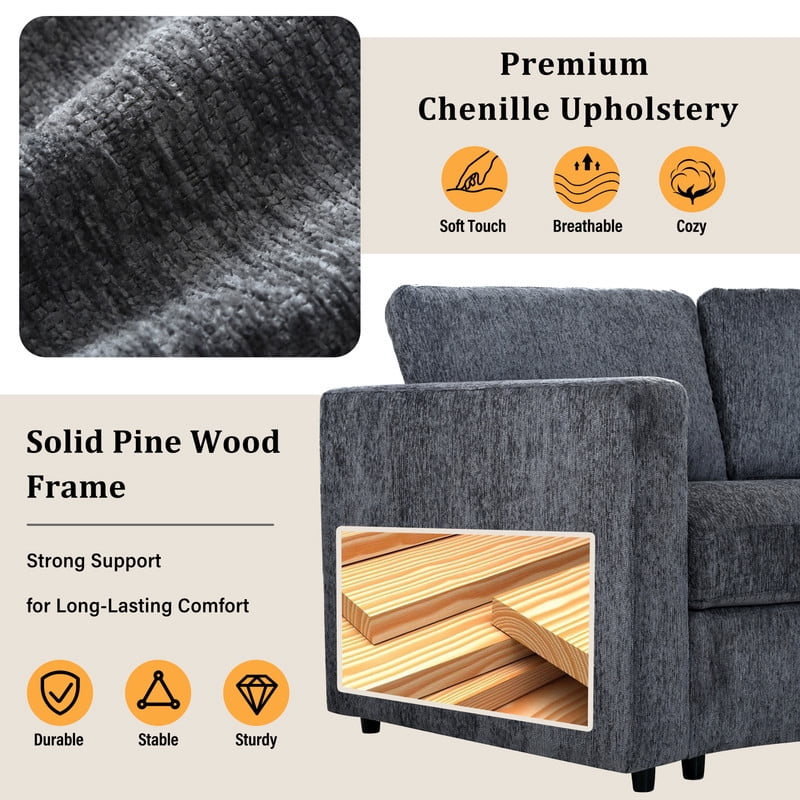 109.4" Curved Modular Sectional Sofa, 3-Seat Semi-Circular Chenille Couch, Deep Seat Modern Half Round Sofa with Soft Upholstery, Solid Pine Wood Frame for Living Room & Apartment