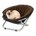 Folding Pet Cot Chair Cat Bed, Brown Fleece Top Papasan Chair for Sm