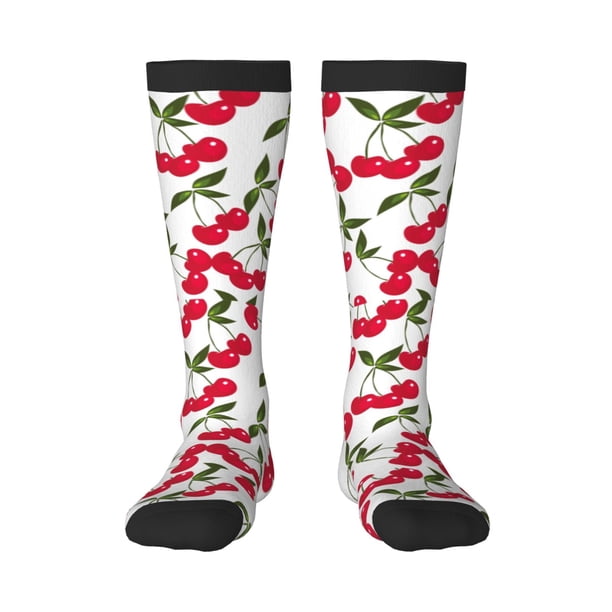 Fotbe Cherry Calcetas Divertidas Estampadas para Hombre y Mujer, Calcetas de Algodón hasta la Rodilla para Caminar, Correr, Enfermería y Embarazo