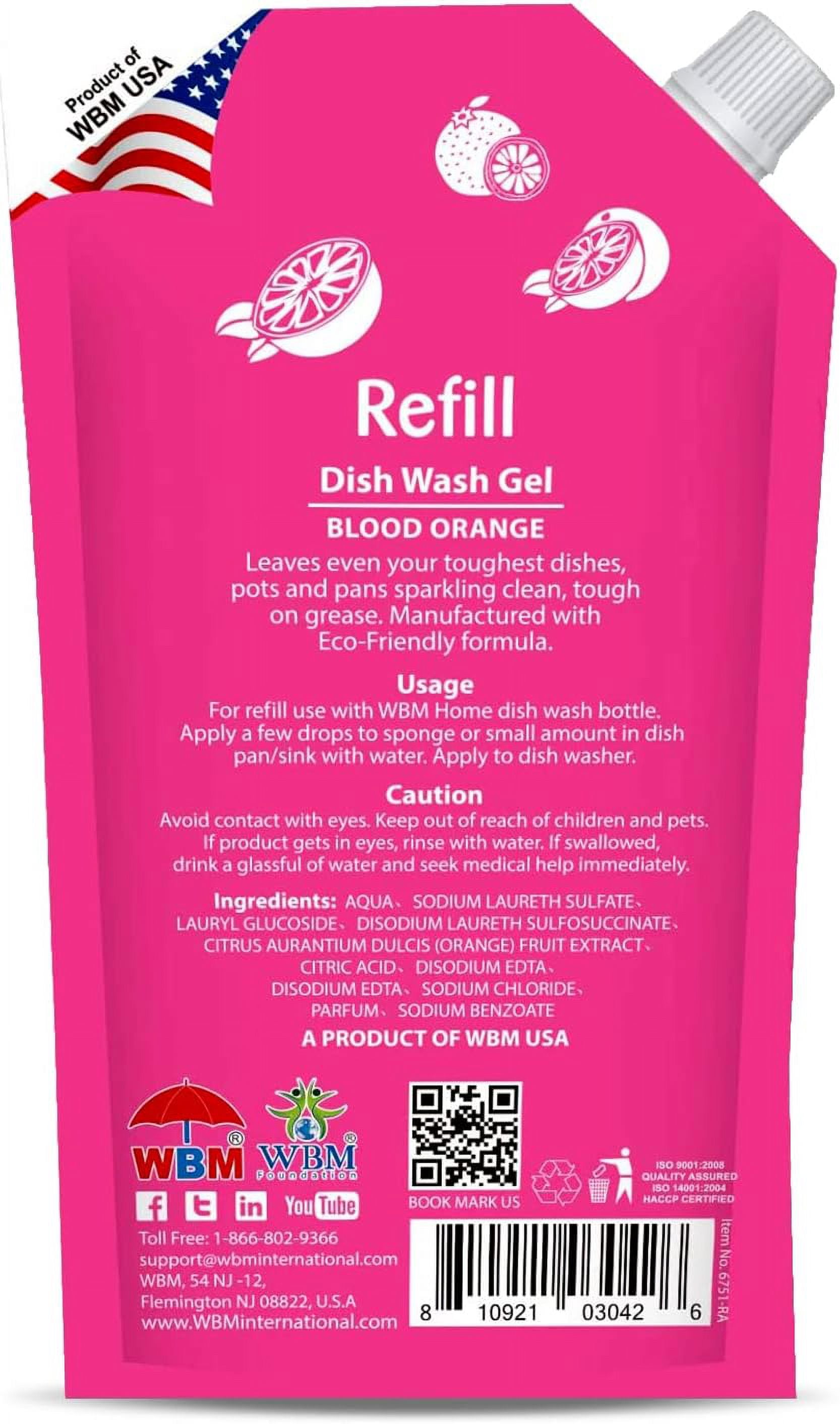 WBM Home Liquid Dish Soap Refills, Ultra Grease Fighting Power, Formulated with Blood Orange Extracts, 400ml Each - Pack of 3