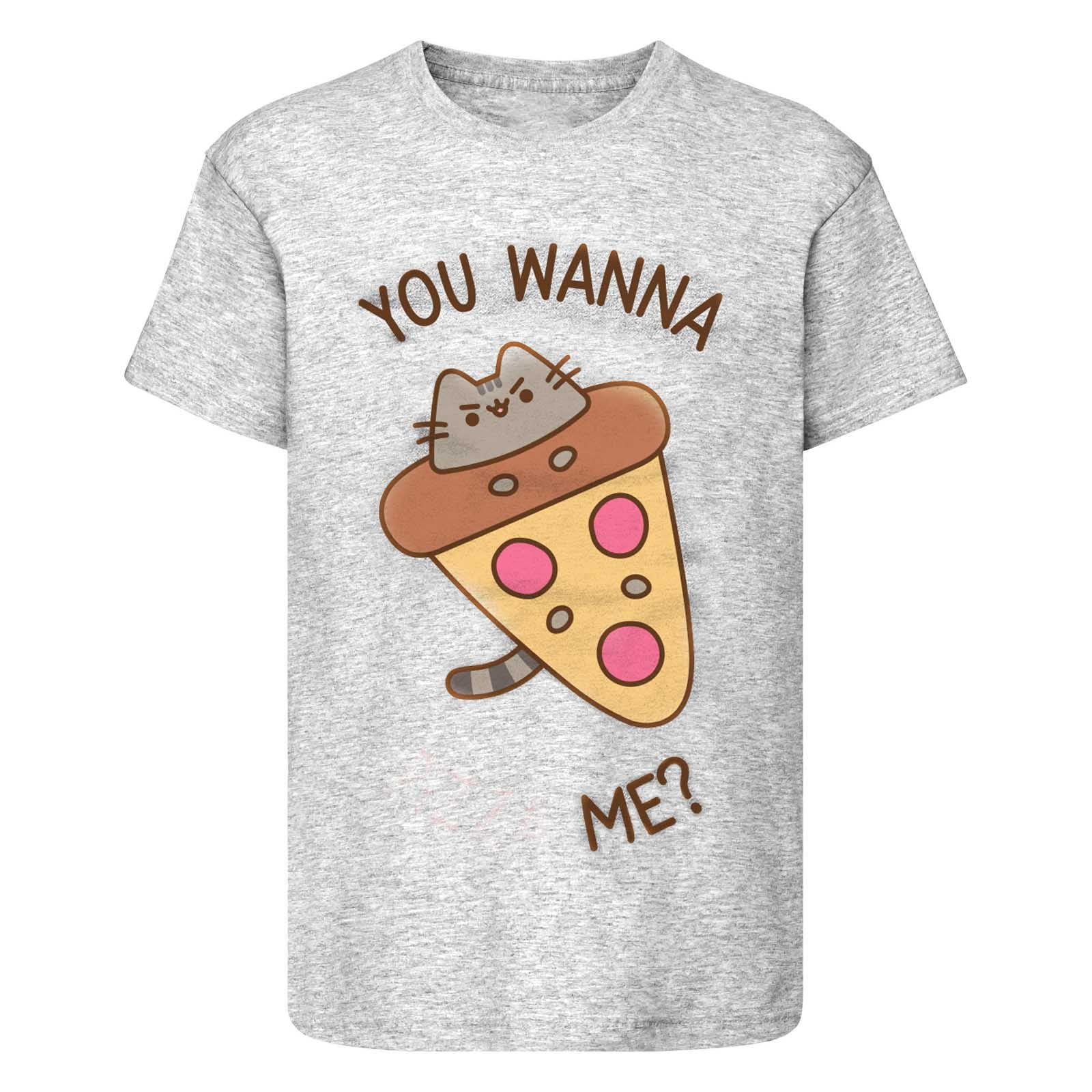 Pusheen the Cat You Wanna Pizza Me Official Comic Strip Grey Unisex Men T-shirt